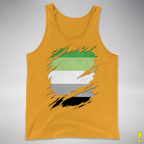 Aromantic Pride Flag Ripped Reveal Premium Tank Top - Gold